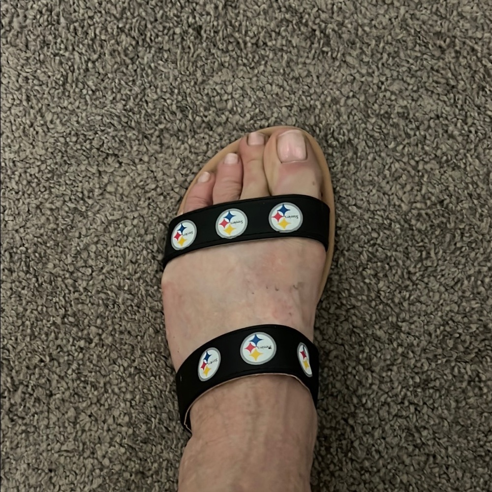Black Sandals with Pittsburgh Steeler logo